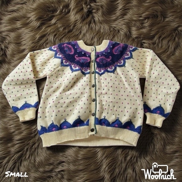 Woolrich Sweaters - Woolrich Cardigan Sweater Womens SMALL Nordic Fair Isle Handframed Wool Blend